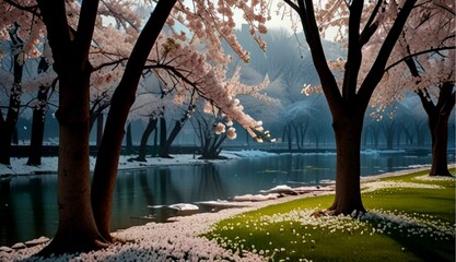 Ultra-Detailed Realistic Digital Art of Cherry Blossom Season in Luoyang