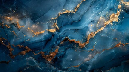 Blue marble texture background with golden veins