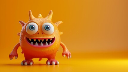 Cute 3D cartoon monster with colorful background. This character could be related to animation, children’s media, or character design.