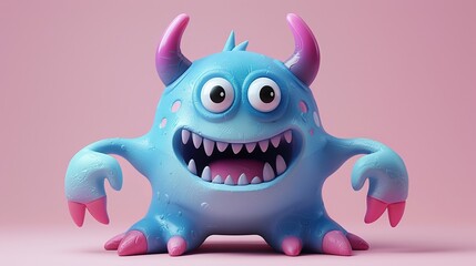 Fototapeta premium Cute 3D cartoon monster with colorful background. This character could be related to animation, children’s media, or character design.