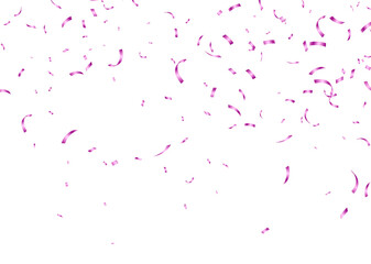 Pink confetti, falling paper ribbons isolated on white background. Birthday party decoration. Vector illustration.