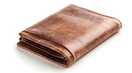  A rustic brown leather wallet with a well-worn texture, perfect for carrying cash and cards in a stylish manner.

