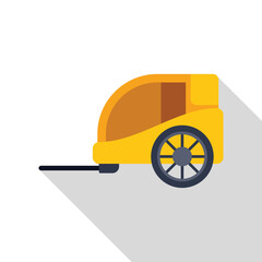 Illustration of a yellow bike trailer with one wheel standing still on a white background