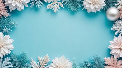 christmas festive turquoise background with decorations