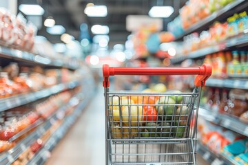 Interior View of a Busy Supermarket