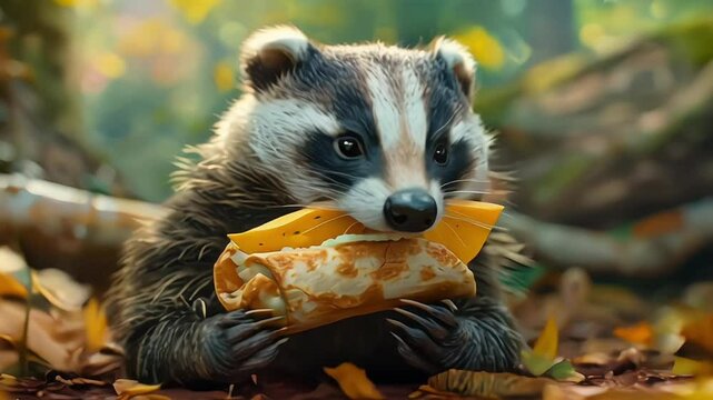 Outdoor photo of honey badger eating a taco