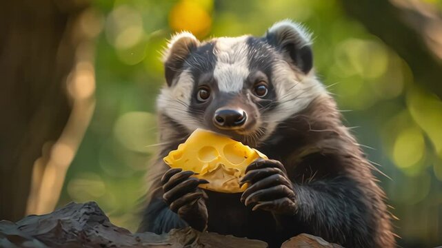 Outdoor photo of honey badger eating a taco
