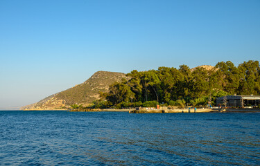 Rock formations near the beach with soft sunset light