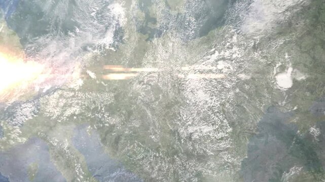 Zooming in on Leipzig, Germany frome space - Perfect for Travel Intros and Backgrounds. Realistic 3D Animation.