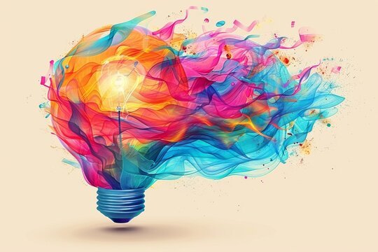 Creative and vibrant digital illustration of a brain with exploding colors symbolizing creativity and imagination