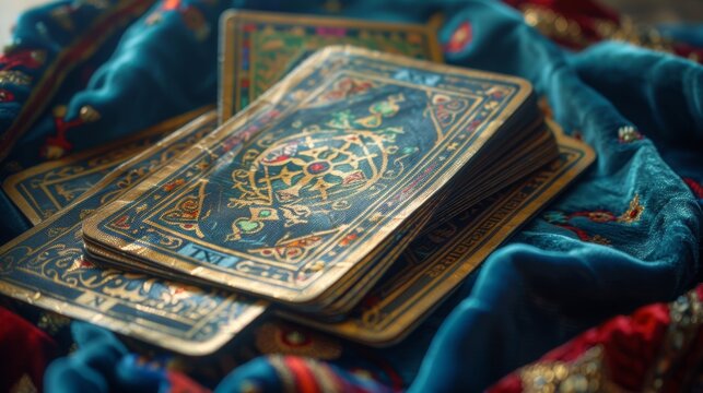 tarot card art, a mysterious tarot deck on velvet, a mystical design for magic fans
