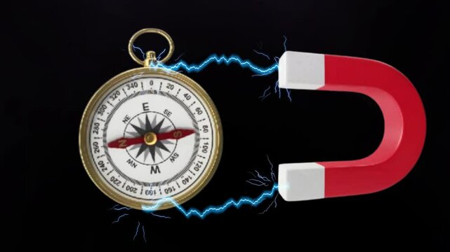 Compass Disrupted by Magnetization of a Magnet on Black Background