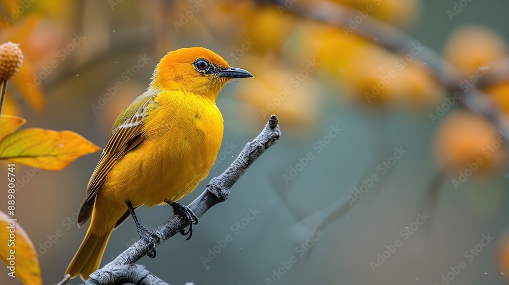 Canvas Prints A Yellow Bird Perched on a Branch