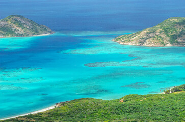 Picturesque tropical golden sandy Mangrove Beach with turquoise water on Blue Lagoon bay, Lizard Island, Australia. Lizard Island &nbsp;is situated on Great Barrier Reef in north-east part of Queensland