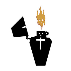 Silhouette of a Coffin Lighter with Skull-Shaped Flame Vector Illustration