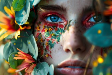 Obraz premium Floral Fantasy: A Woman's Face Adorned with Nature's Beauty