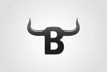 Creative letter B and simple bull horn concept logo  idea vector design icon symbol