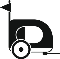 Black glyph icon for a bike trailer with a flag, perfect for representing safe family trips