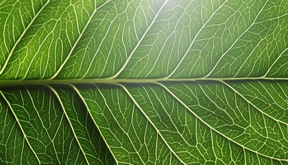 Close-up of a Vibrant Green Plant Leaf Showing Detailed Texture
