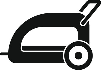 Black glyph icon of a one wheel trailer used for camping trips and transporting gear