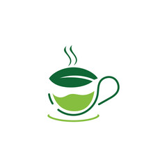 Herbal Green Tea Logo Template. Green Tea In A Cup Vector Illustration.