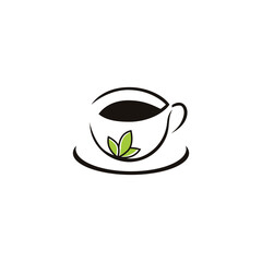 Herbal Green Tea Logo Template. Green Tea In A Cup Vector Illustration.
