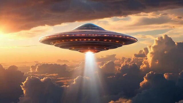 Extraterrestial Alien UFO Flying and Landing on Earth in Paranormal Animated Scene