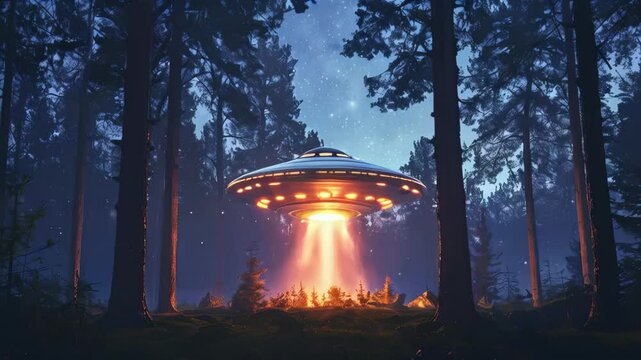 Extraterrestial Alien UFO Flying and Landing on Earth in Paranormal Animated Scene