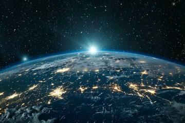 Obraz premium Awe inspiring photo of Earth at night from space showcasing the planets beauty and the vastness of the universe
