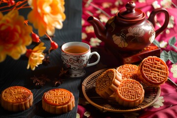 Fototapeta premium Mid autumn festival holiday background