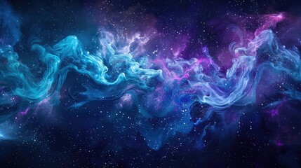 Blue and purple ink swirls on dark backdrop, creating a breathtaking cosmic scene