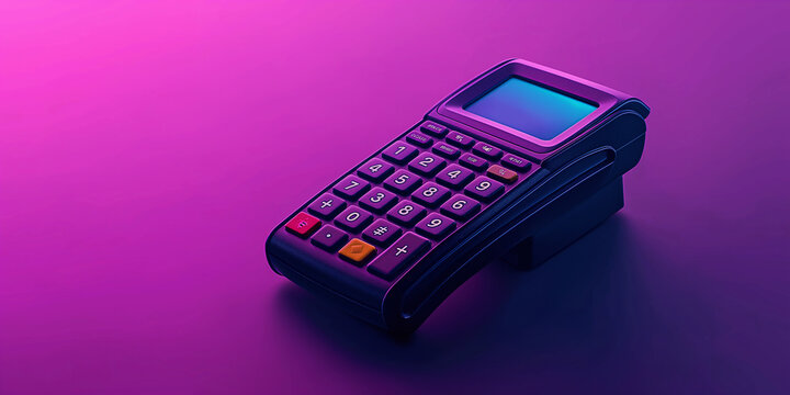Credit card reader lying on a vibrant purple background