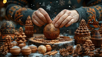 Close-up of artisan hands crafting a wooden toy
