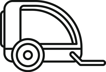 Simple line art icon of a bike trailer, ideal for representing outdoor activities, family adventures, and cycling