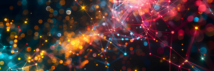 Abstract Background with Glowing Network and Bokeh Lights