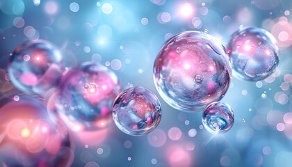 Molecule inside liquid bubble, 3D illustration.