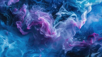 Obraz premium Ethereal blue and purple ink clouds swirl on a dark backdrop, creating an abstract cosmic scene