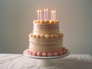 Two Tier Birthday Cake with Candles