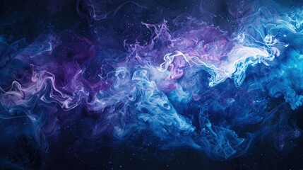 Exploding shades of blue and purple ink against dark backdrop, evoking cosmic phenomena