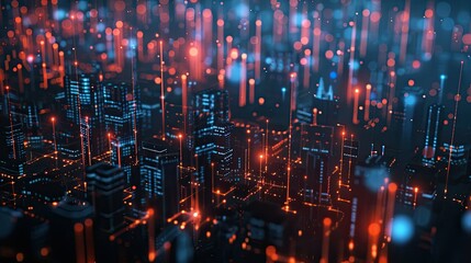 Obraz premium Futuristic smart city connection network with digital dot points and lines, highlighting advanced technology integration