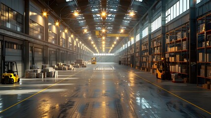 Bustling Logistical Hub with Organized Warehouse Activity and Efficient Package Handling