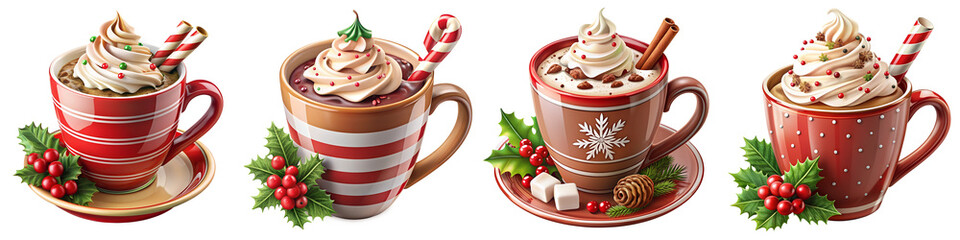 Christmas hot chocolate cup illustration, isolated on transparent background PNG file
