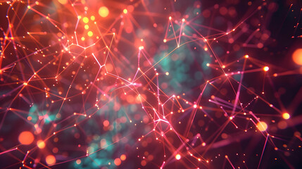 Abstract Background with Red Lines and Glowing Dots
