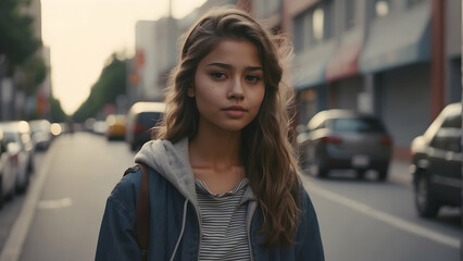Young woman strolling through the city