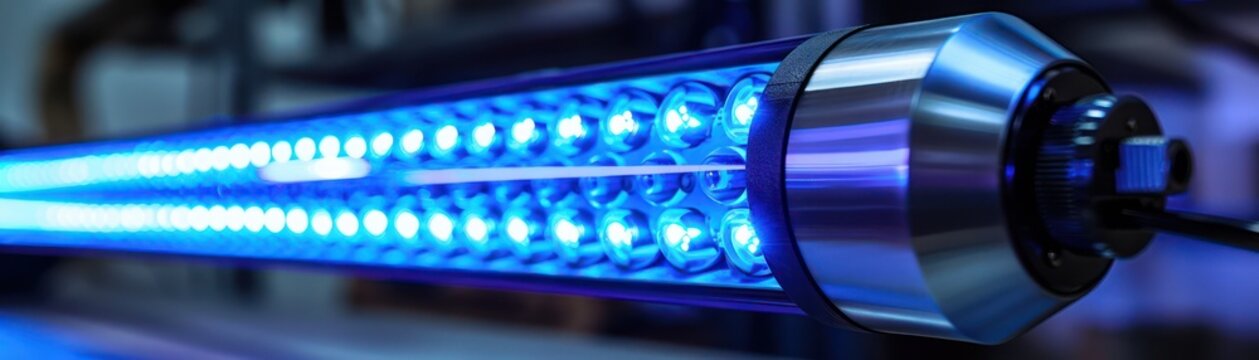 Blue light emitting diode LED technology for industrial applications, High-intensity, long-life, energy-efficient blue LED light source, Ideal for UV curing, sterilization, and air purification