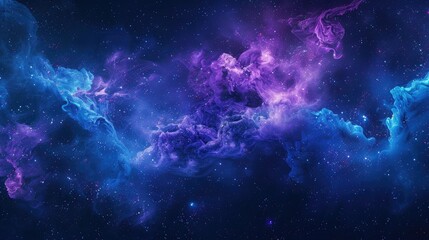 Naklejka premium Vibrant ink explosions of blue and purple against a dark background, resembling a cosmic nebula
