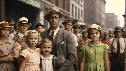 Fototapeta premium Period drama scene with family