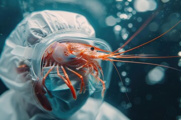 A shrimp in a doctors coat is treating patients in a magical underwater hospital