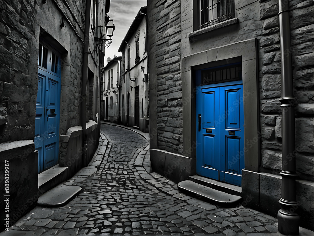 Wall mural blue doors in an old european alley