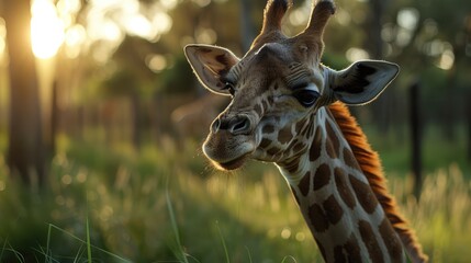 Obraz premium A closer look a giraffe s at safari park